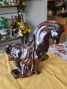 MCM Vintage Trojan Parade Ceramic Horse Figurine in Deep Brown Arnels Equestrian